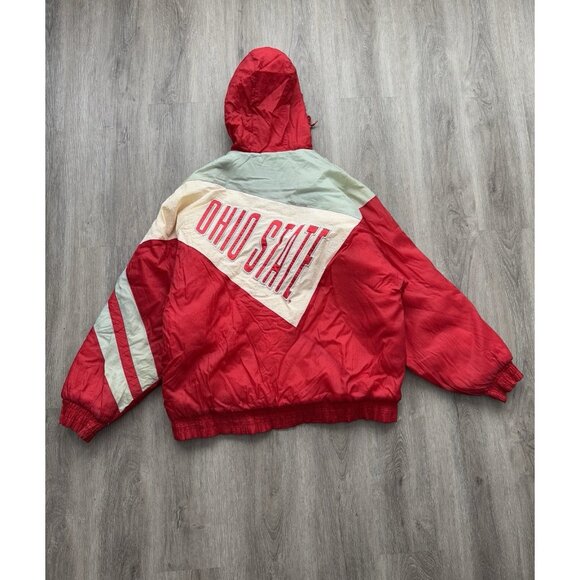 Vintage 90's Logo 7 Ohio State University NCAA Red White Nylon Jacket Full Zip - Picture 1 of 16